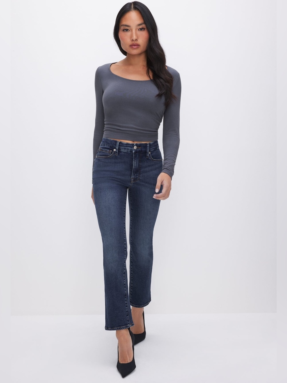 EUC Good American Good Petite Straight Jeans Blue 004 Dark Wash Size 12 / 31